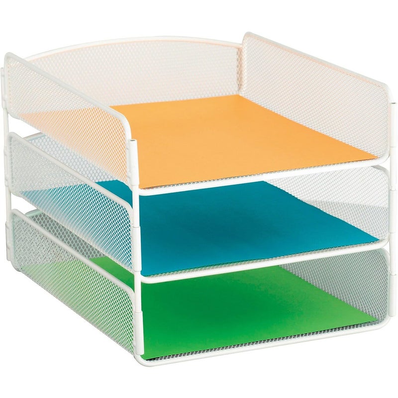 Safco Onyx Desk Organizer  3 Trays  Office and Classroom Mailbox  Paper and Mail Sorter  Steel Mesh  White - Image 1